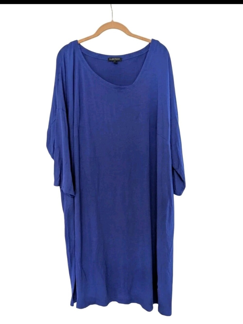 Eileen Fisher Woman Dress 3X Blue Rayon Lycra Stretch Soft VNeck Tunic Lagenlook